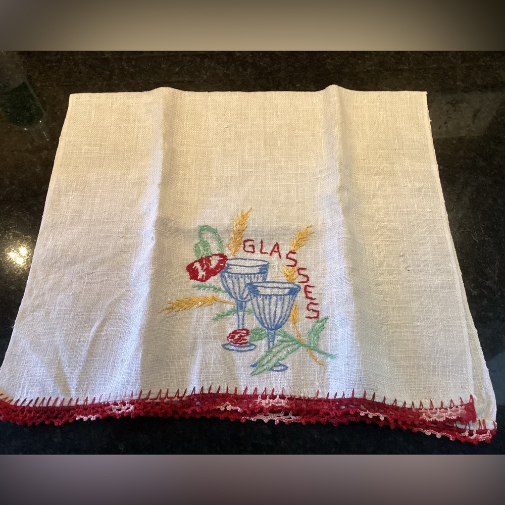 Vintage Embroidered Linen kitchen towel